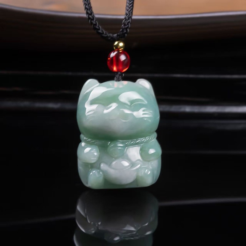 Jewelry & Watches Store - Natural Emerald Jade Lucky Cat Pendant