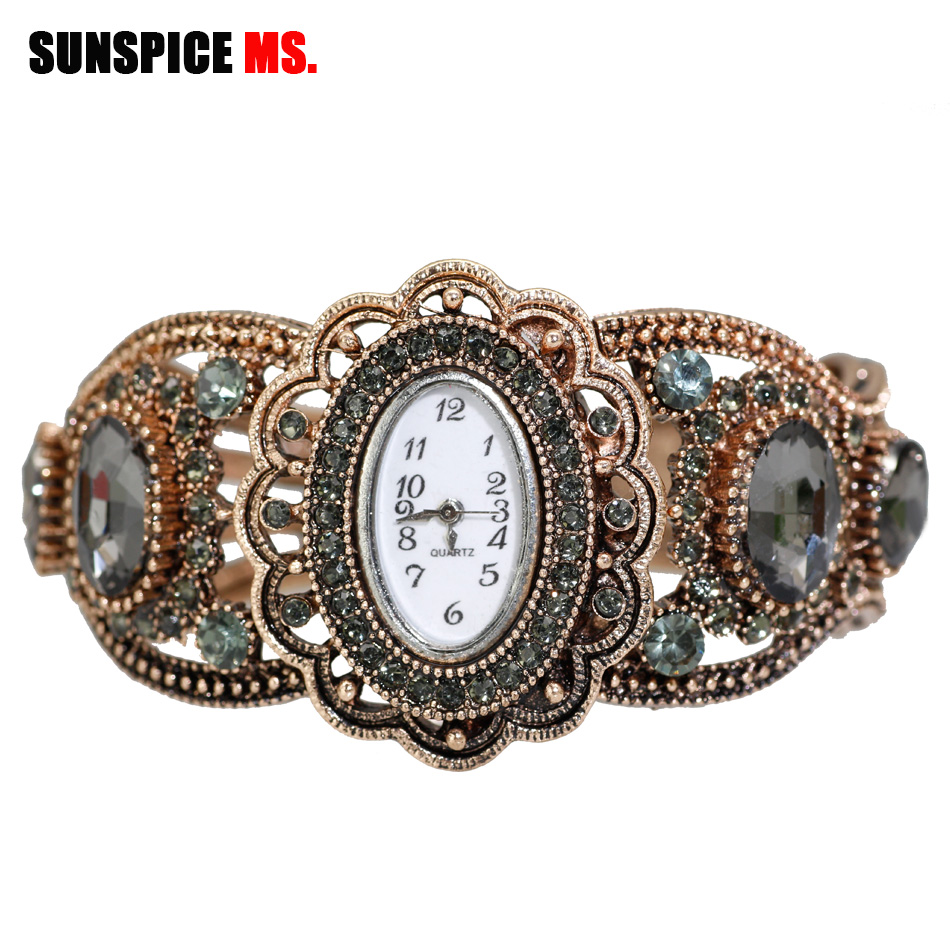 Indian Jewelry Watches - SUNSPICE-MS Quartz Wristwatch Retro Vintage Bangle