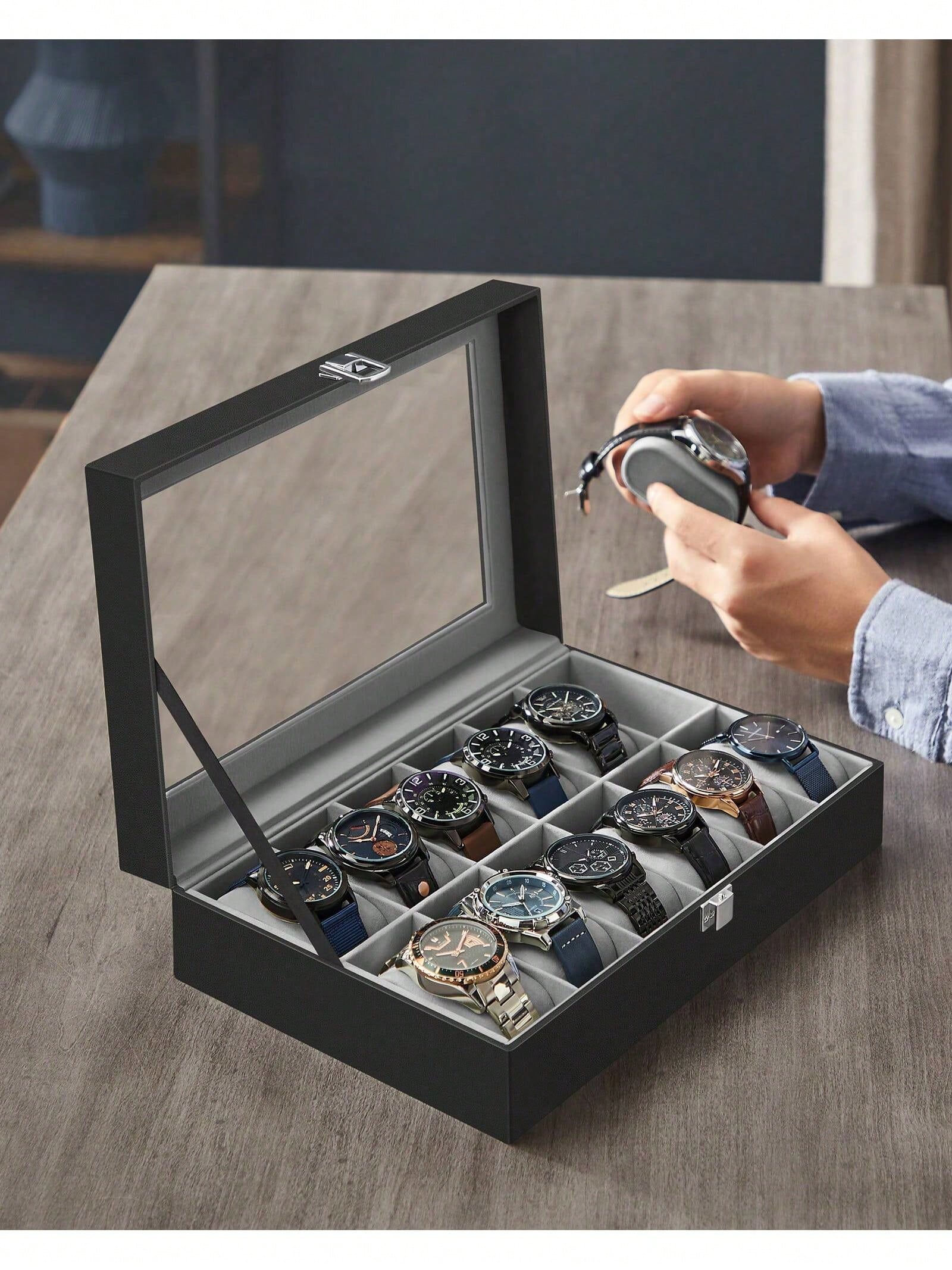 12-Slot Lockable Watch Box wit - Jewelry Stores Watches ulasan dan harga