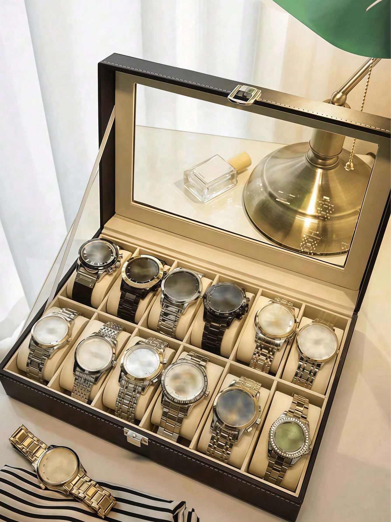 Leather Watch Box with Lock, L - Mystery Jewelry Jar Watches ulasan dan harga